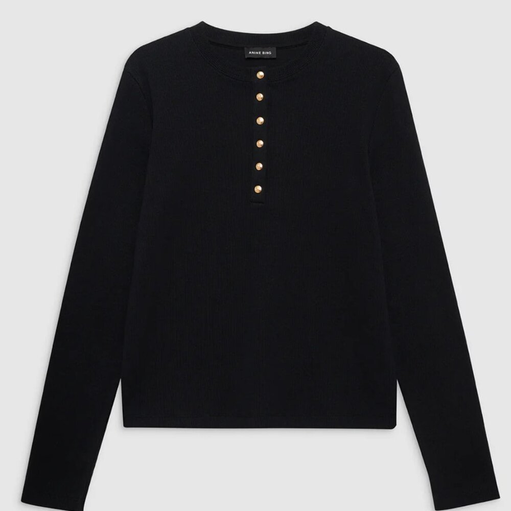 Alessia Long Sleeve Tee - XS Black ANINE BING